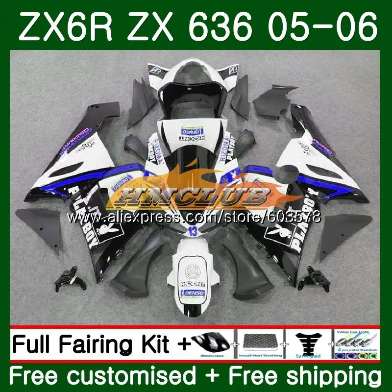 

Body For KAWASAKI NINJA ZX-636 ZX 6R 600CC ZX636 2005 2006 33CL.77 ZX6R 05 06 ZX600 ZX 636 6 R ZX-6R 05 06 White Grey Fairing