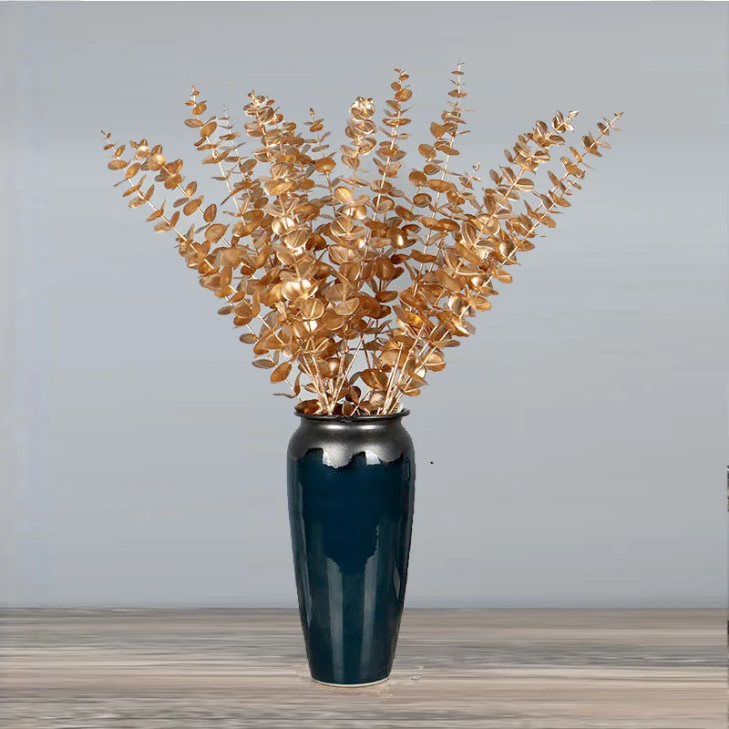 

Artificial Golden Eucalyptus Branch Simulation Wedding Material Plastic Simulation Flower Christmas Hotel Home Decoration Plants
