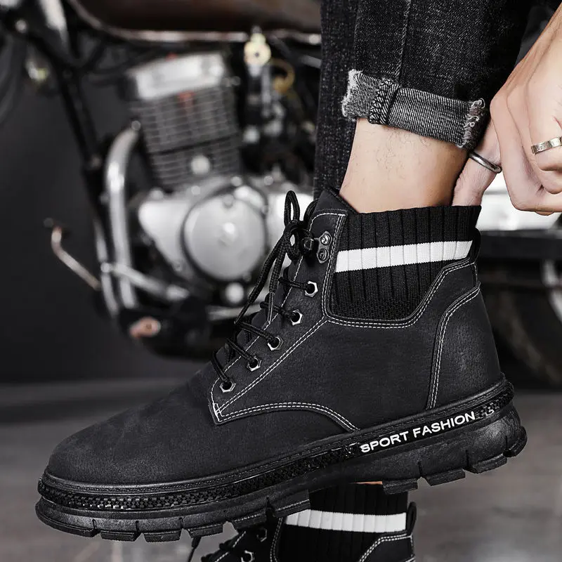 

2021 Winter Men's Boots Chunky Shoes Trend All-match Fashion Velvet Boot Man Korean Tooling Boots High-top Warm Shoes