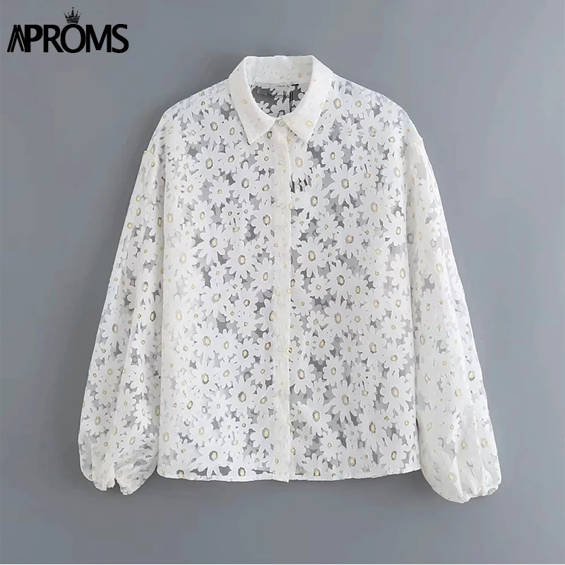 Новая Элегантная сексуальная прозрачная блузка с подсолнухом Женская Осенняя