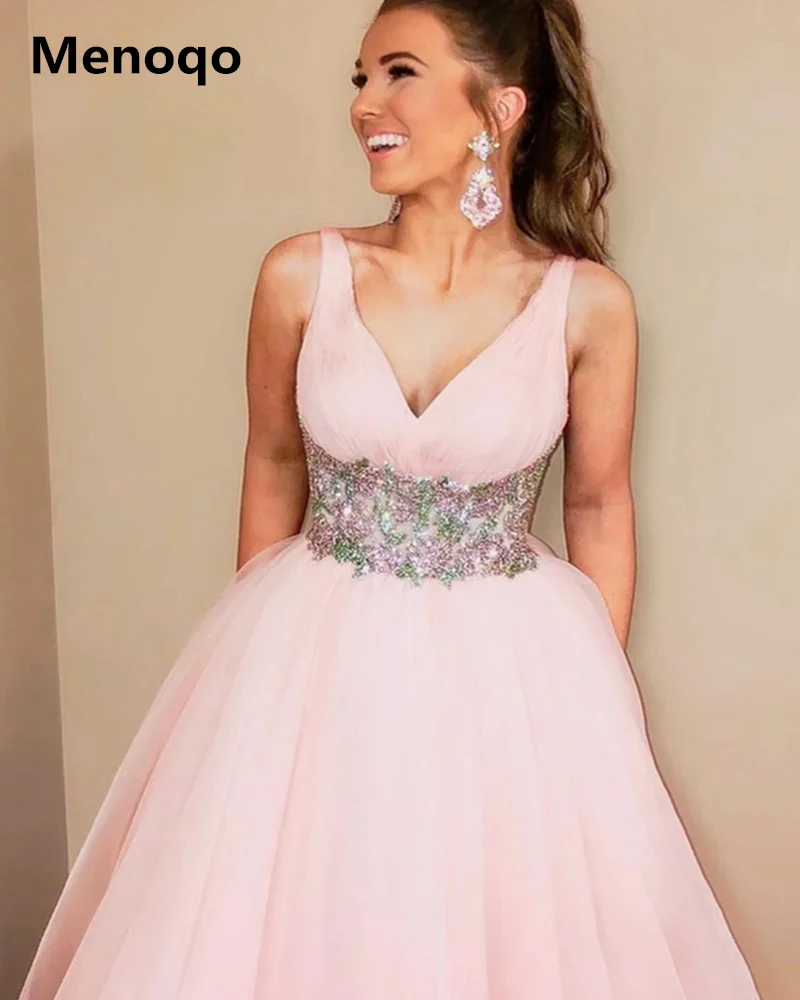 Женское платье с открытой спиной Розовое Бальное Платье v образным вырезом на