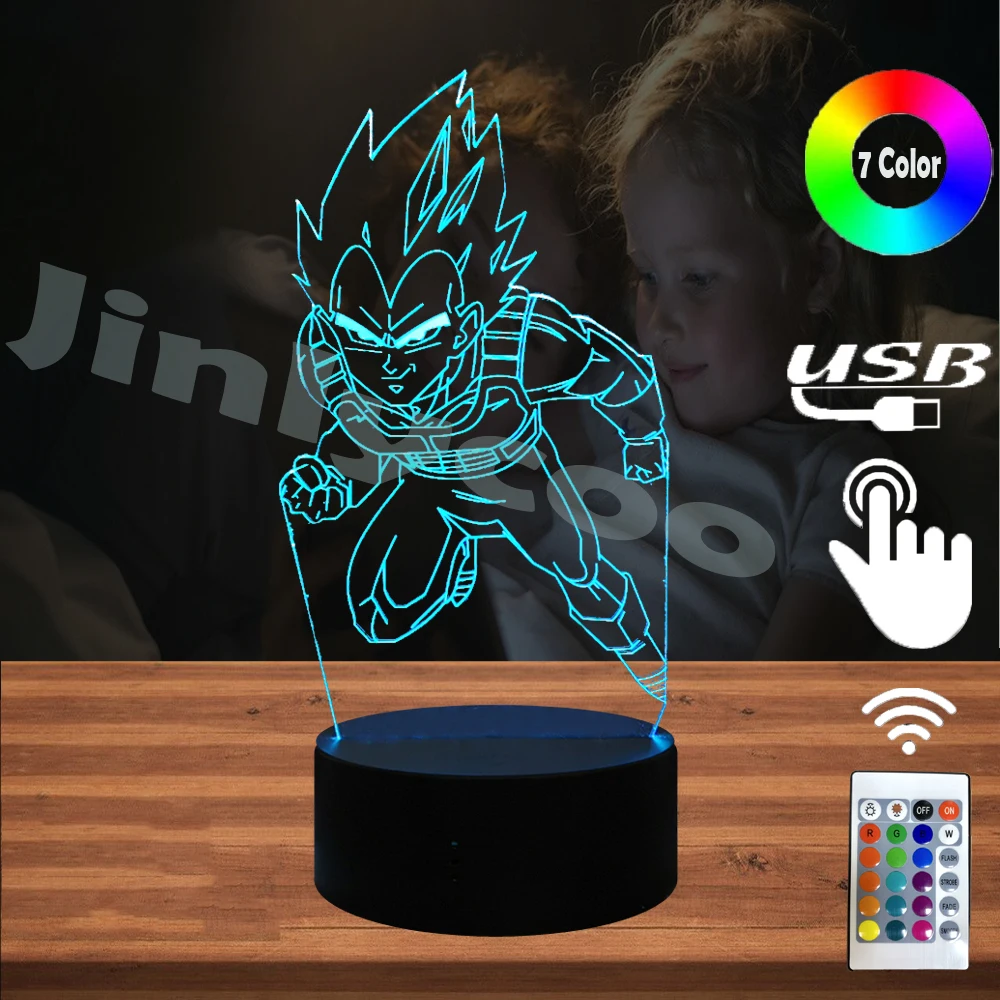 Креативный 3D светильник Seven Dragon Ball Saiyan Vegeta разноцветный градиентный светодиодный