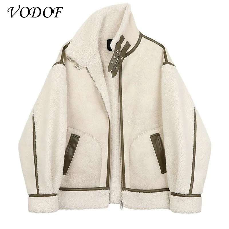 2021 New Winter Female Thick Warm Restore Ancient Ways Suede Wool Motorcycle Jacket Jacket Jacket Chic Loose Artificial Leather