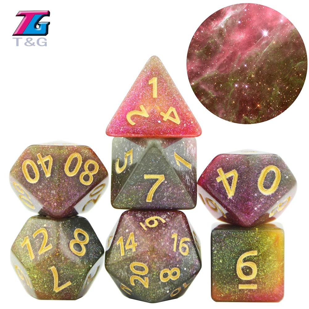 Glalaxy 7 Die космические смешанные многогранные игральные кости DND для настольных