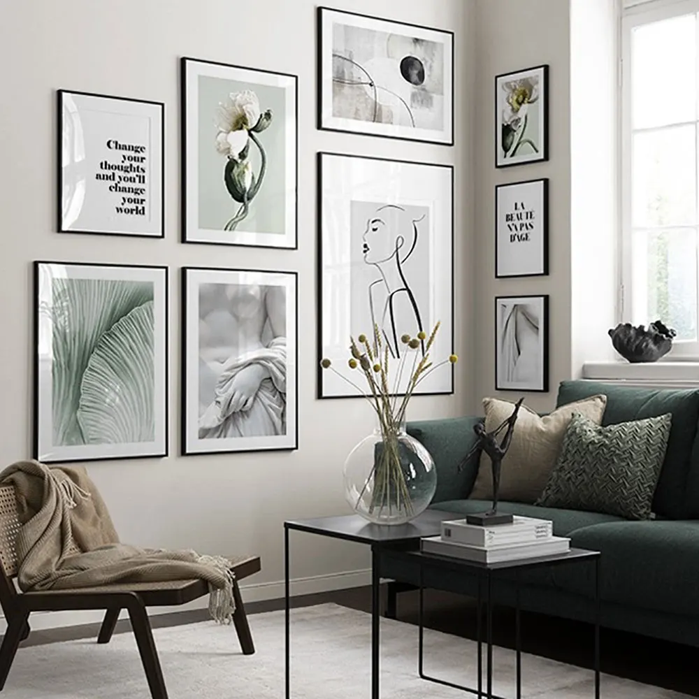 

Nordic Poster Canvas Abstract Sculpture Woman Green Plant Motivational Quote Painting Art Print Wall Picture Living Home Decor