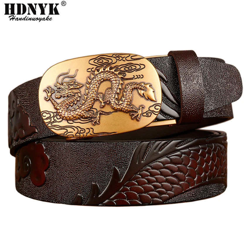 110-130CM Fashion Luxury Men Genuine Leather Automatic Buckle Waistband Belts Ratchet Waist Strap Male Business Belt for Gift