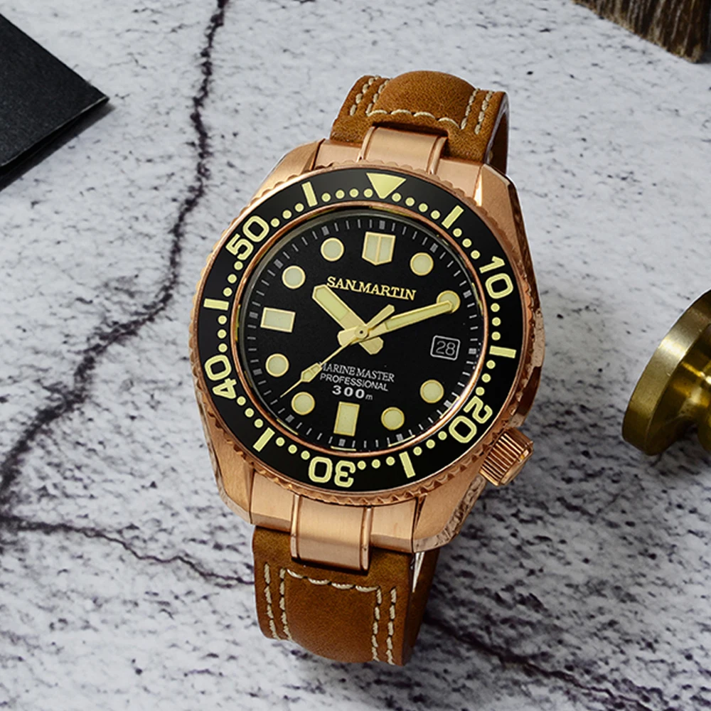 bronze black Мужские автоматические часы для ныряльщика, часы из нержавеющей стали, водонепроницаемость 300 м, Акула SBDX001, керамический ободок, модные наручные часы - Цвет: bronze black
