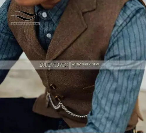 Жилет мужской шерстяной с лацканами приталенный Приталенный жилет в елочку