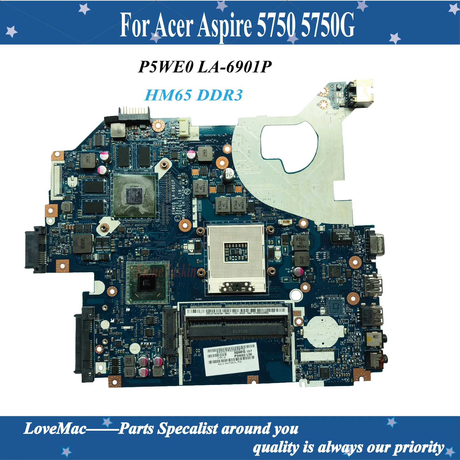 Высокое качество P5WE0 LA 6901P для ноутбука Acer Aspire 5750 5750G материнская плата HM65 DDR3 100%