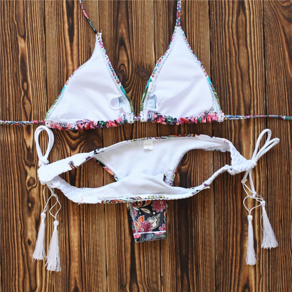 Летние молодые девушки бикини с бахромой мини микро стринги купальник пляжный