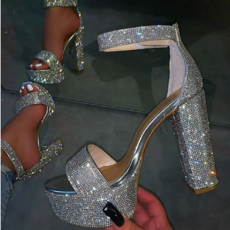 Летние женские босоножки на платформе Роскошные серебристые свадебные туфли