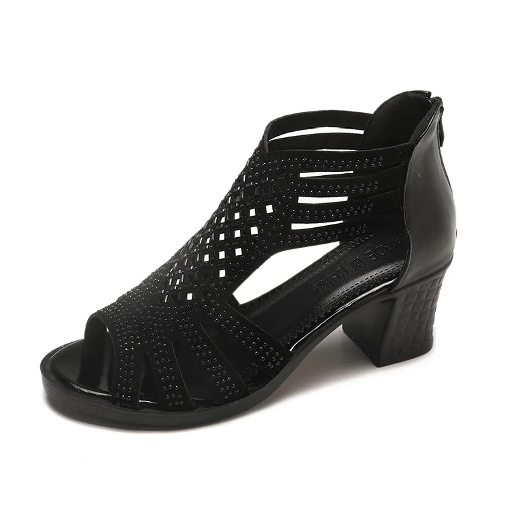 

Summer Roman Sandals Women Ladies Wedge Sandals Fashion Crystal Casual Fish Mouth Hollow Shoes Zipper Lady Shoes