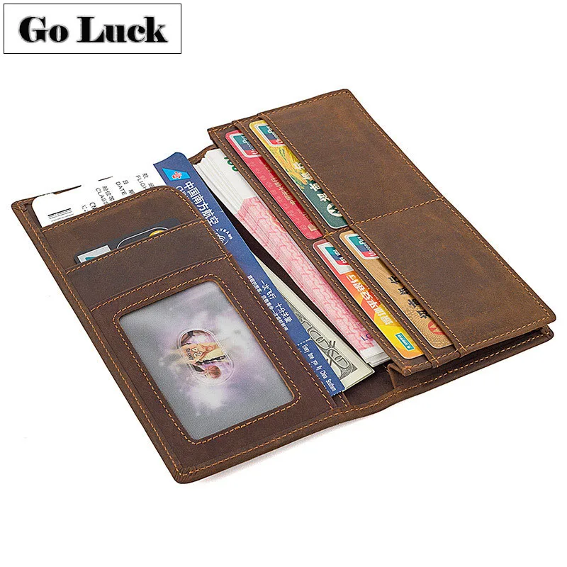 Бренд GO-LUCK, Crazy Horse, настоящие клатчи на каждый день, мужской кошелек, посадочный талон, чехол для мобильного телефона, чехол для карт, держатель для карт, мужской кошелек RFID