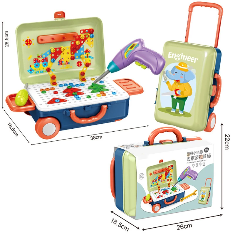 Juego de tornillos de perforaci&oacute;n el&eacute;ctrica para ni&ntilde;os, 207 piezas, rompecabezas de mosaico 3D, juguetes de bloques de construcci&oacute;n, juguetes educativos DIY para desmontar-1