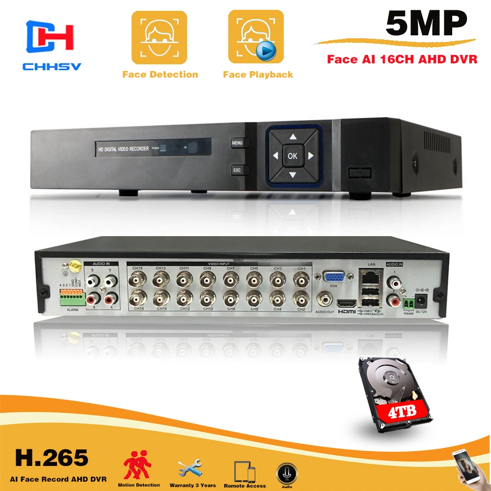 16 канальный AHD DVR 4MP 16CH AHD/CVI/TVI 4M CCTV видеорегистратор гибридный NVR HVR 5 в 1 для системы