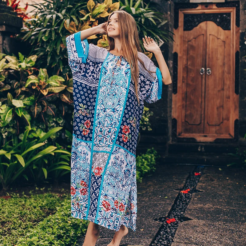 Длинная пляжная туника с принтом накидка хлопковый купальник большого размера