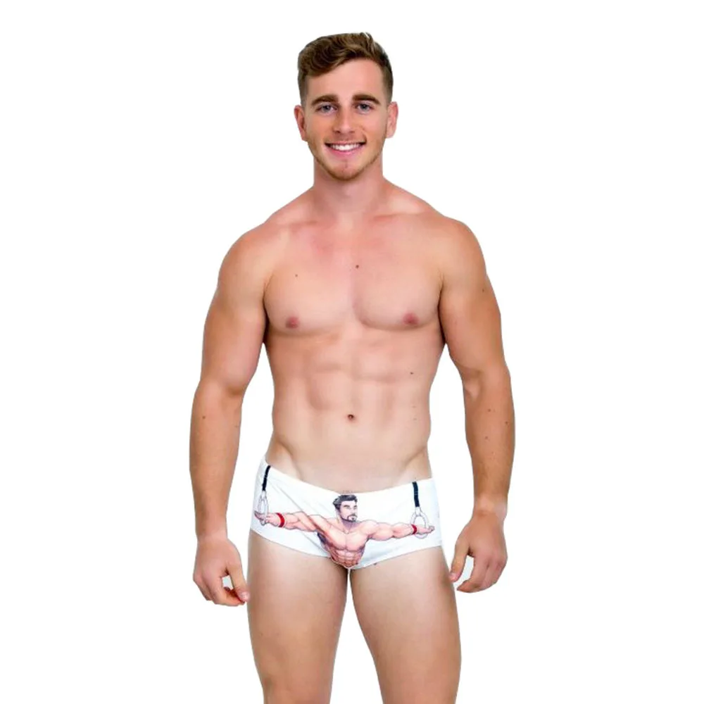 Sexy Men Swimwear Swimsuits Boxer Briefs Bikini Gay Penis Pouch Swimming Trunks Bathing Suits Board Shorts Beach Sports White