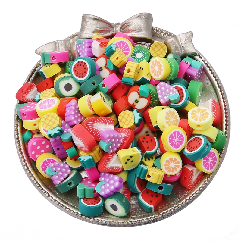 30Pcs/lot 9-11mm Clay Fruit Apple Orange Avocado Strawberry Mix Color Polymer Spacer Beads For Girls Jewelry Making DIY Bracelet | Украшения