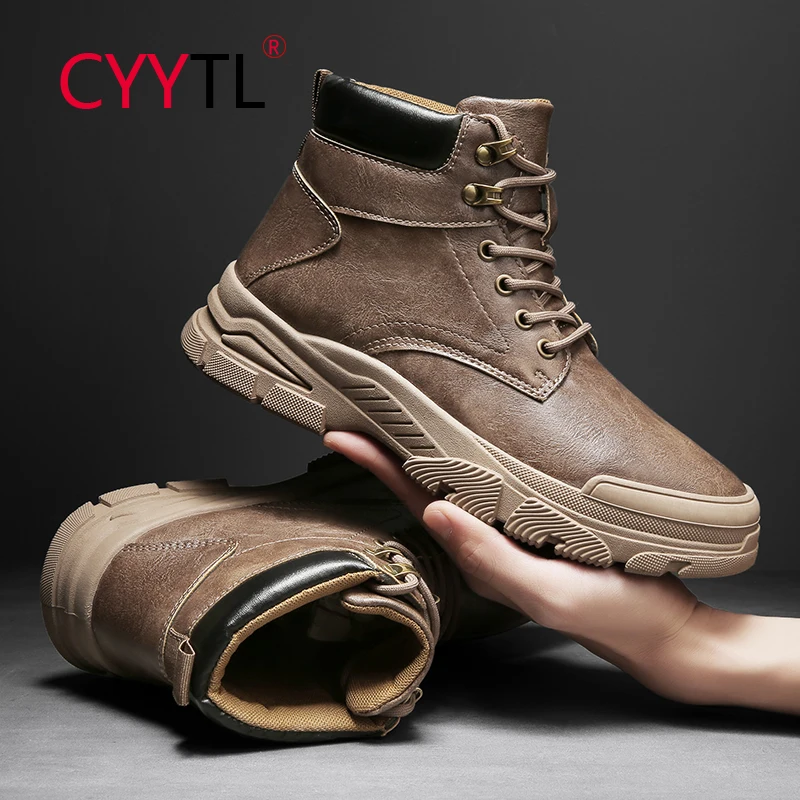

CYYTL Men's Fashion Leather Winter Boots Waterproof Casual Ankle Shoes Non Slip Outdoor Work High Top Walking Botas for Male