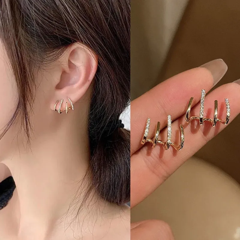 

New Contracted Small Geometric Metal Earrings 2021 Korean Shiny Crystal Sweet Fresh Senior Women Stud Earrings