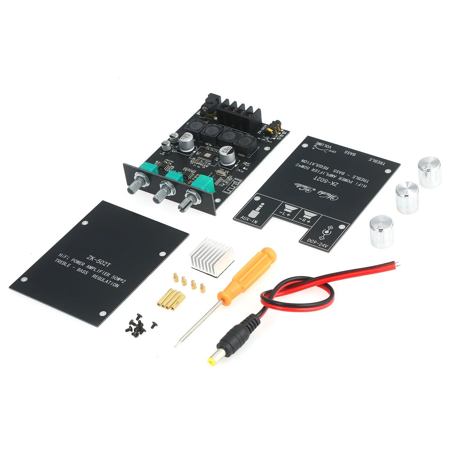 

HIFI Power Amplifier Board Module 50Wx2 AUX and BT5.0 Audio Input Stereo Audio Treble Bass Control AMP