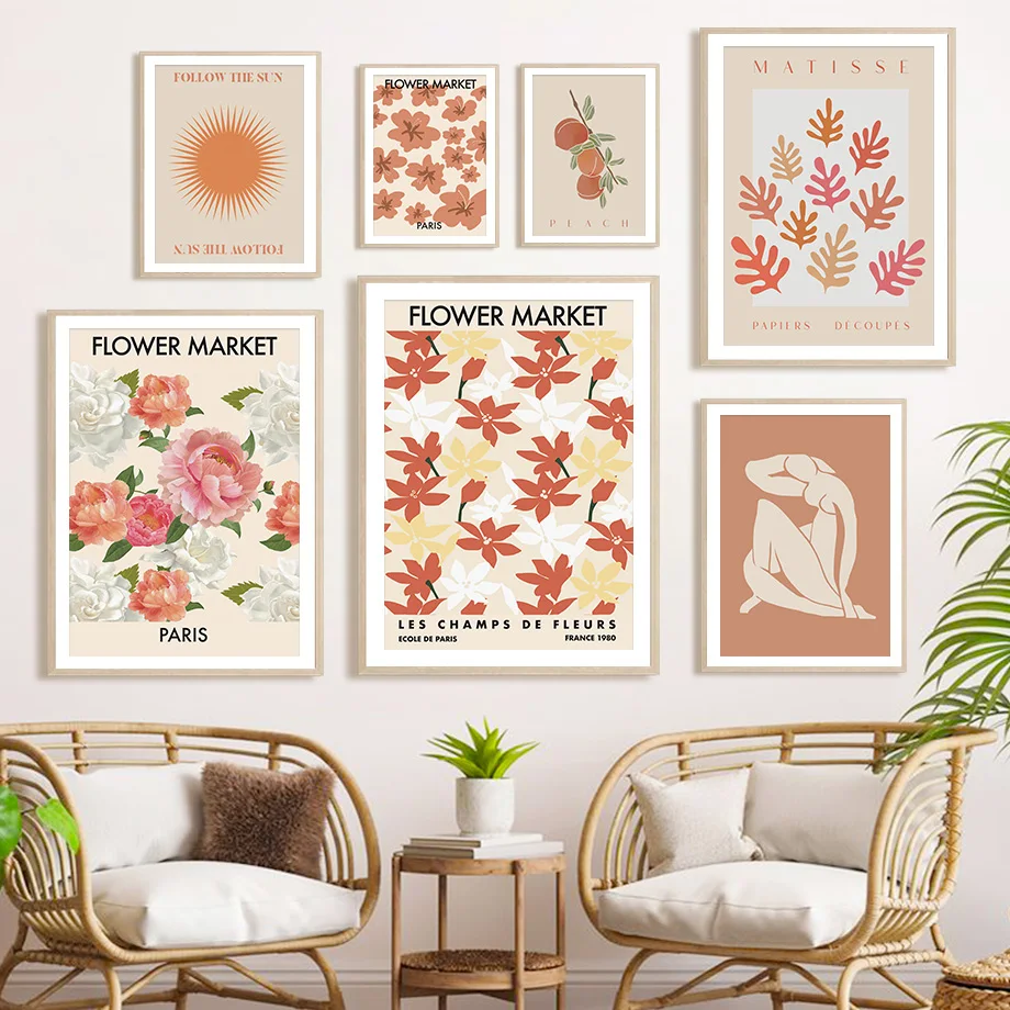 

Matisse Girl Coral Flower Market Abstract Wall Art Canvas Painting Nordic Posters And Prints Wall Pictures For Living Room Decor