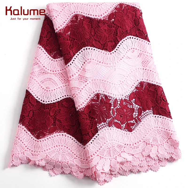 

Kalume Pink African Guipure Cord Lace Fabric With Beads For Wedding Nigerian French Water Soluble Cord Lace Fabric Party 2239