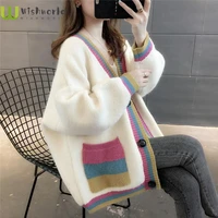 female new winter sweater coat han edition easing students show thin web celebrity languid is lazy wind v neck knitted cardigan