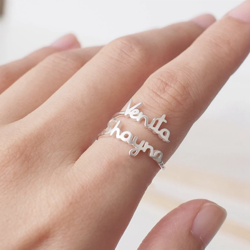 Adjustable Double Name Ring Custom Two Rings Couples Names on New Women Men Jewelry Stainless Steel Bague double nom | Украшения и