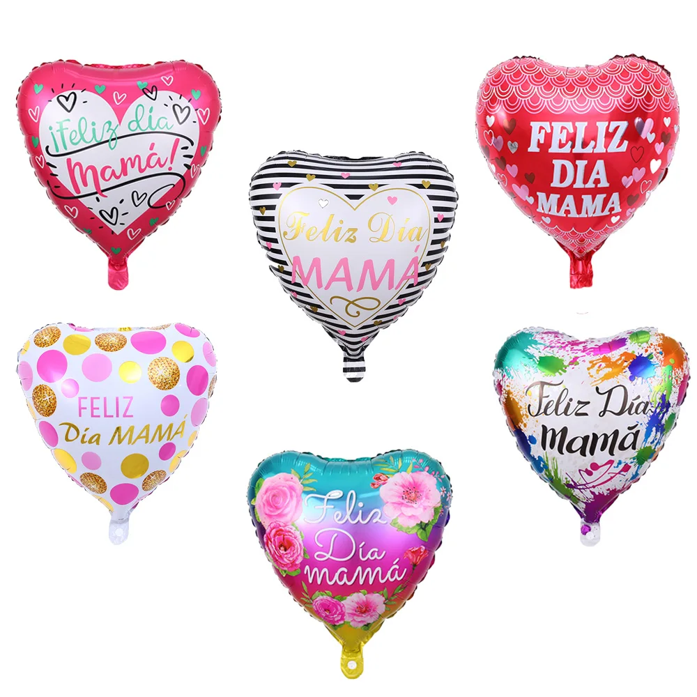

18inch 5PCS Spanish Mother's Day Feliz Dia Mama I Love You Mom Heart Shape Foil Balloons Happy Mother‘s Day Decorations Gift
