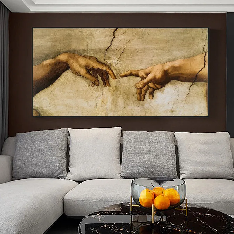 

The Creation of Adam By Michelangelo Famous Art Canvas Poster on The Wall Art Posters and Prints Hand To Hand Pictures Cuadros