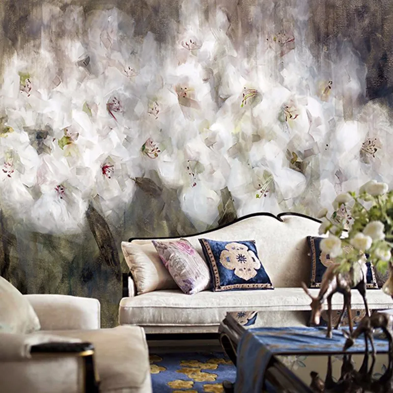 

Fantasy abstract floral murals living room TV backdrop wallpaper bedroom Continental lily paintings Custom sizes