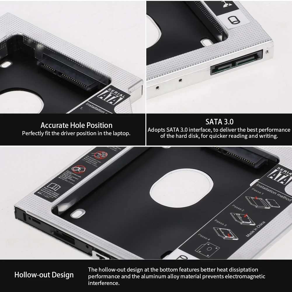 Алюминиевый сплав SATA3.0 2nd HDD Caddy 12 7 мм 2 5 дюймов корпус SSD для настольных ПК
