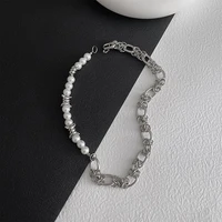pearl chain jewelry necklaces chains trendy fashion thin round link hip hop stitching necklace for women girls