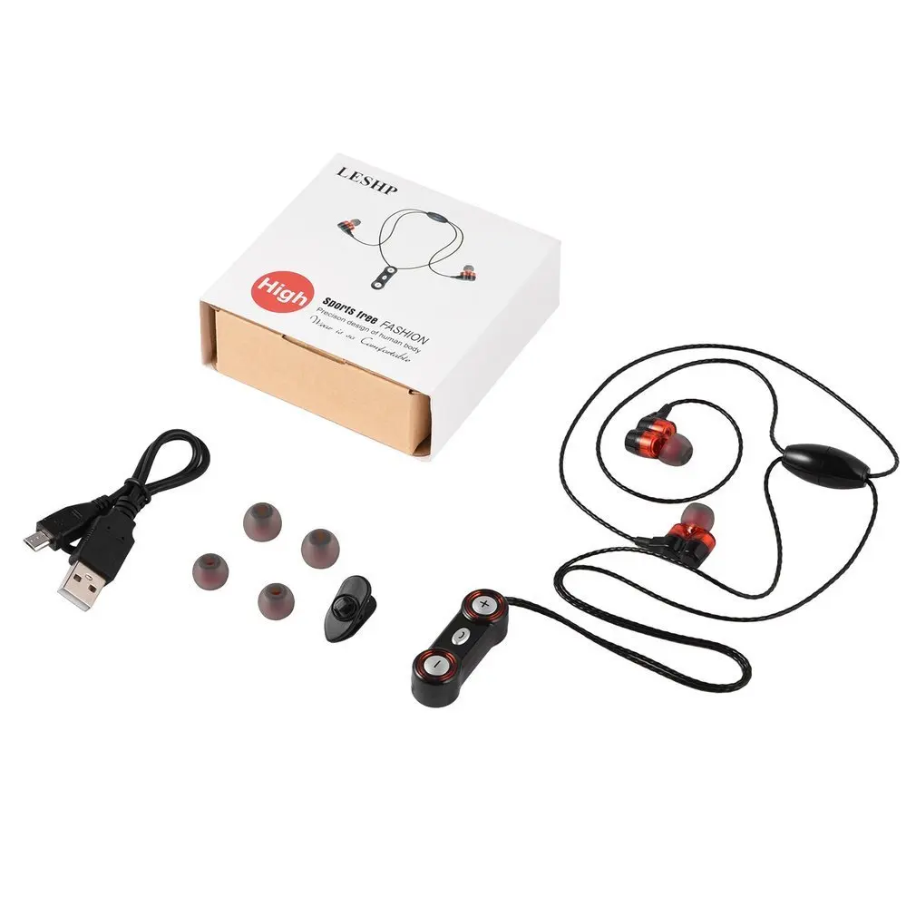 Leshp Dual Speaker Necklace Wireless 4.0 Stereo Sport Headset With Mic Magnetic Buckle Design Lossless Sound Quality | Электроника