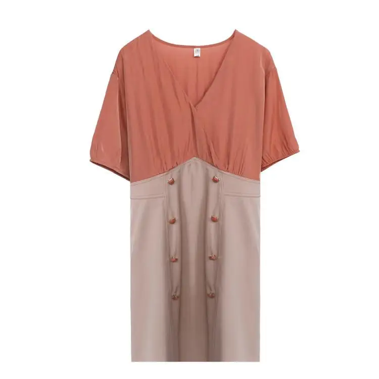 

V Neck Sexy Plue size Women Dress Stitching Casual Office Lady Dress Autumn Spring Big Size Loose High Waist Female Clothing