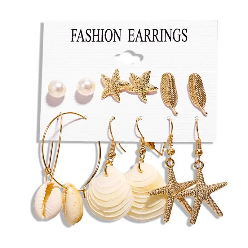 

Retro Fashion Women Natural Shell Earrings Set Boho Artificial Crystal Pearl Small Ear Stud Earring Gifts for Girls Lady T84B