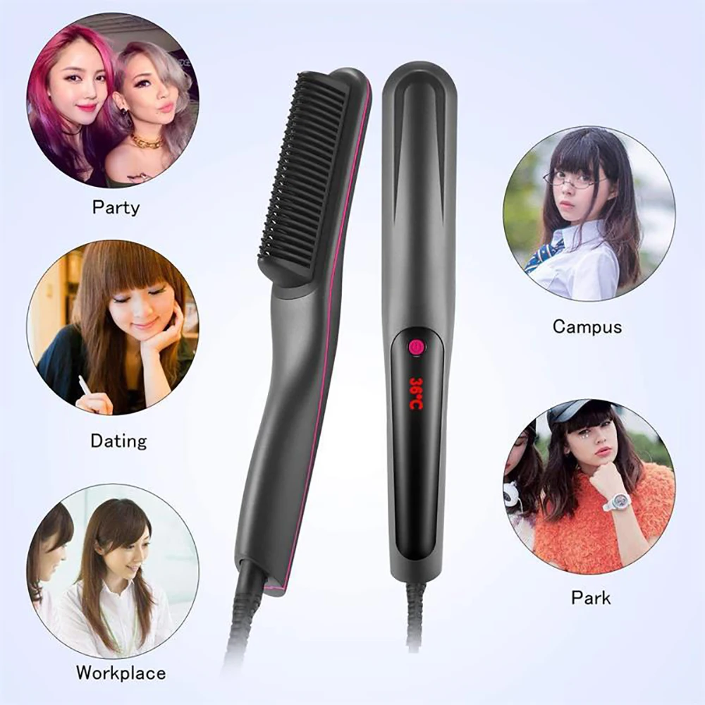 

Multifunctional Hair Straightener And Curler Flat Iron Tourmaline Ceramic Hair Straightener Hot Comb Corrugation Styler Brush