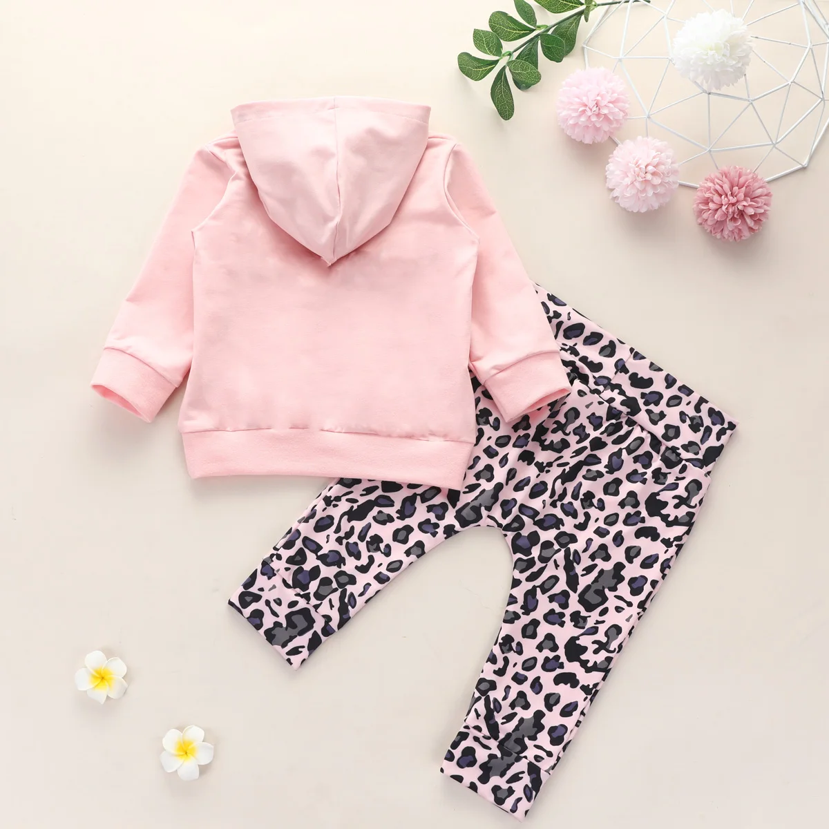 

2 Pcs Infant Girl 3M-24M Leopard Print Outfits, Toddler Long Sleeve Front Pocket Hoodie + Trousers