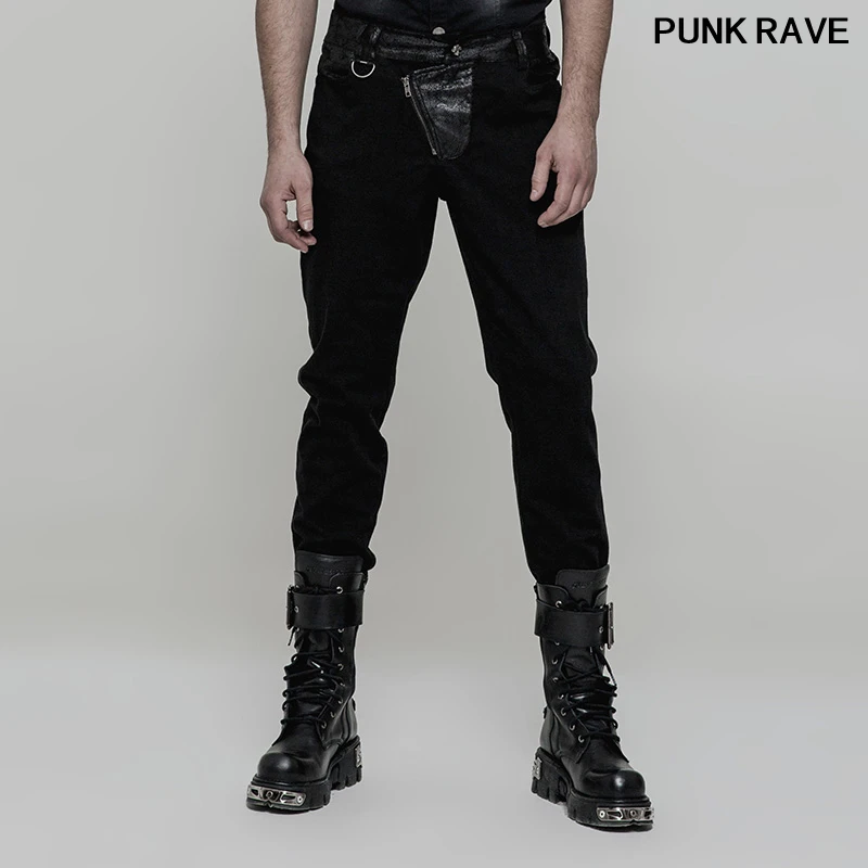 

Steampunk Personality Stripe Pu Leather belt Long Trousers Punk rock Heavy metal Classic Dark Men Pants PUNK RAVE WK-323XCM