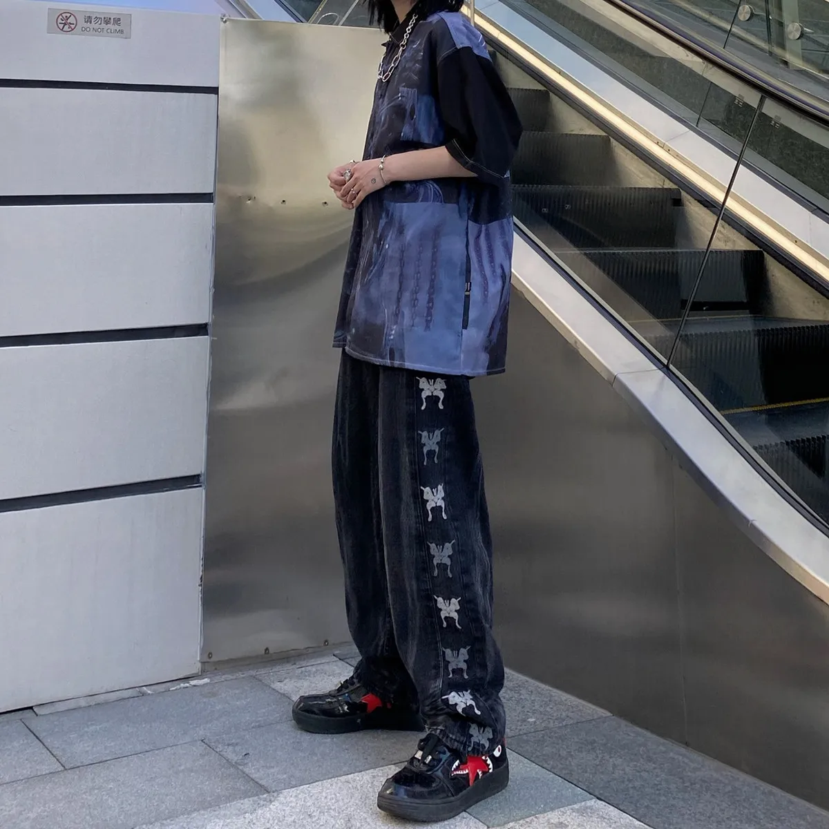 Женские и мужские джинсы Woherb в стиле Харадзюку с вышивкой бабочки шикарная