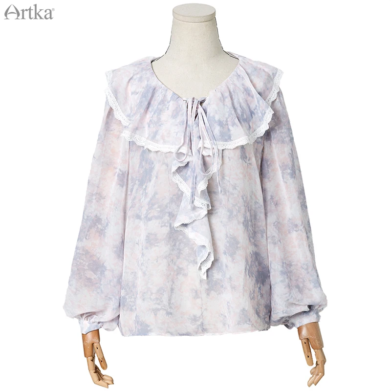 Женская блузка с длинным рукавом ARTKA элегантная шифоновая длинными рукавами и