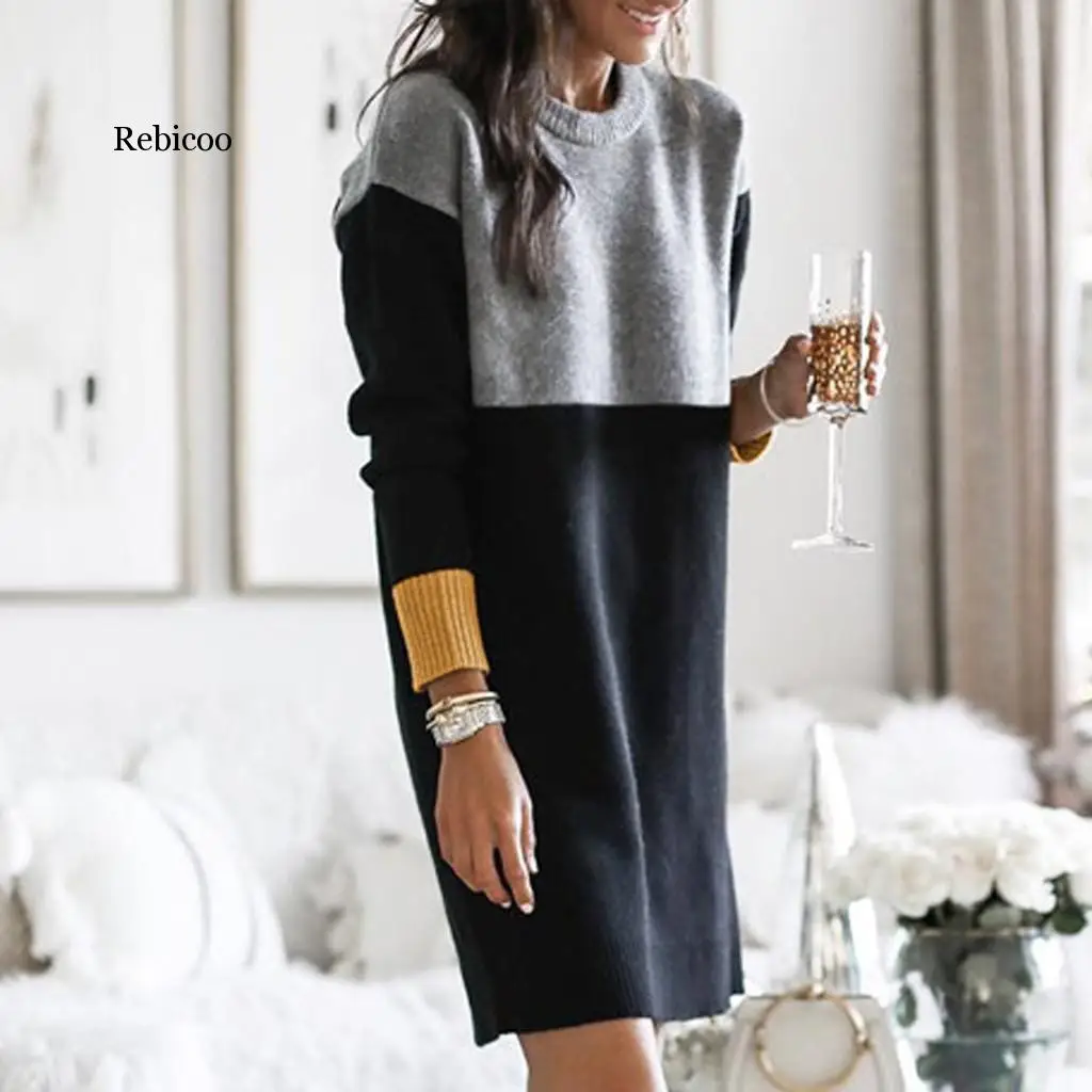 Long Sweaters Dress Women Slim Fit Knitted Pullovers Lady Winter Sweet Sexy Knitwear Sleeve Thick Jumper Warm Tops Knits | Женская
