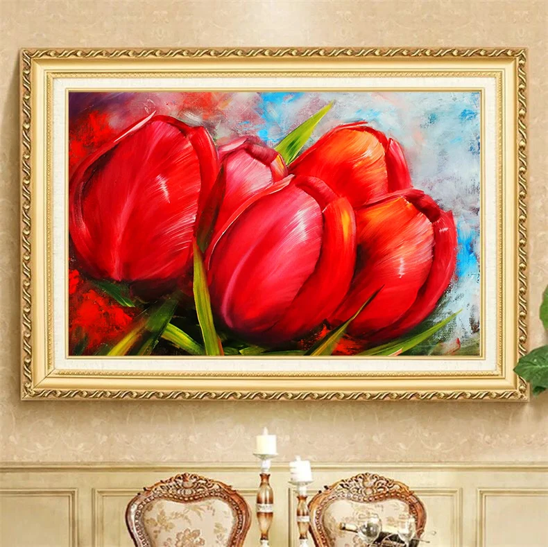 Картина для алмазной вышивки полностью круглая 5D картина с рисунком тюльпана