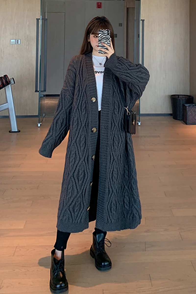 

Mid Length Twist Sweater Women's Winter 2020 New Korean Version Loose Wear Over The Knee Warm Knitted Cardigan Coat