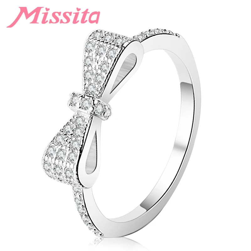 MISSITA 100% новинка модные кольца с милым бантом и кристаллами для женщин девушек