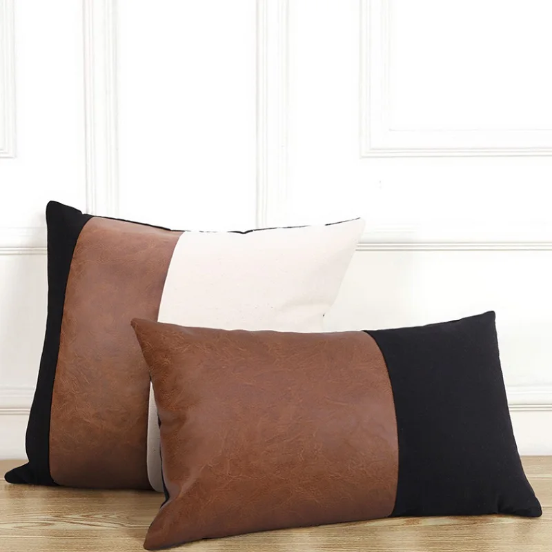 

Luxury Cushion Cover PU Leather Patchwork Throw Pillow Covers Decorative Pillows Case for Sofa 45x45/30x50cm Pillow Covers