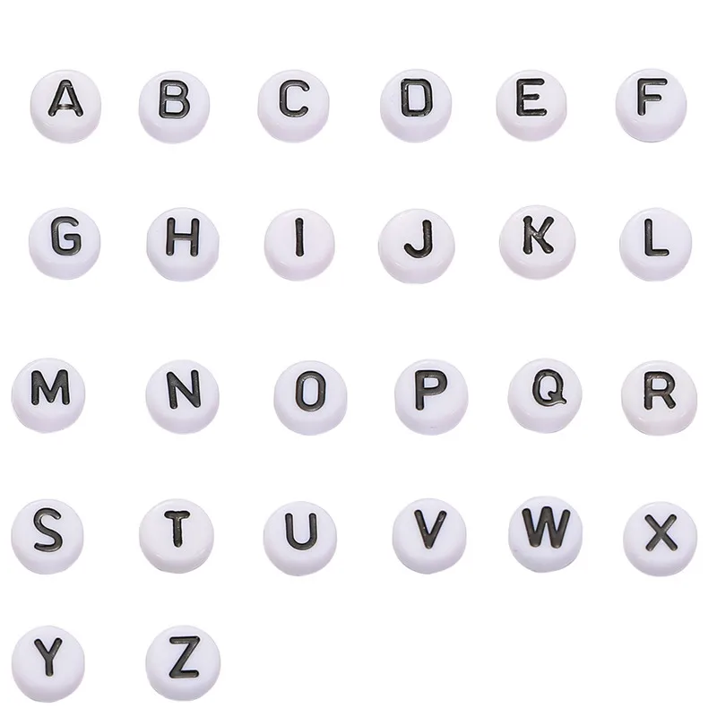 Шкатулка для бусин с буквами английского алфавита белый плоский круглый черный