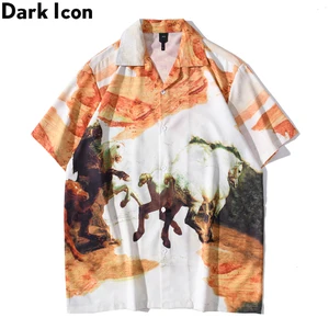 Рубашка-поло мужская, из легкого материала, с принтом в гавайском стиле