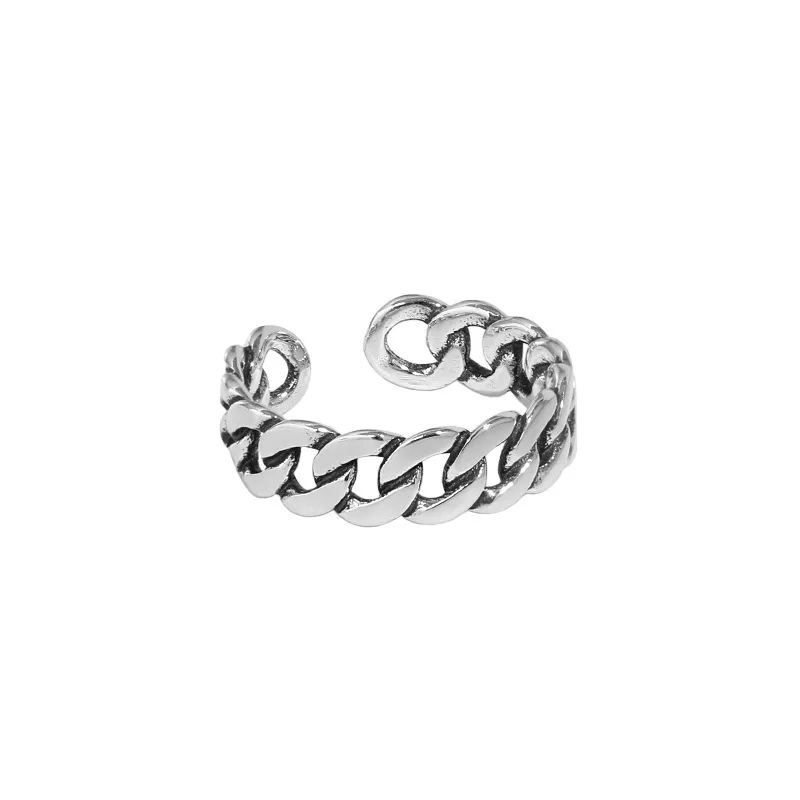 

TF-65 Japanese and Korean S925 sterling silver ring factory direct sale distressed retro chain ring opening
